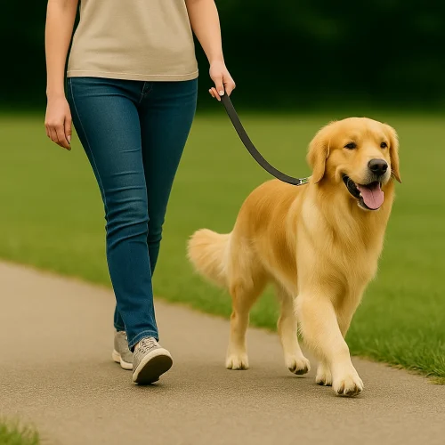 Golden-Retriever marche en laisse